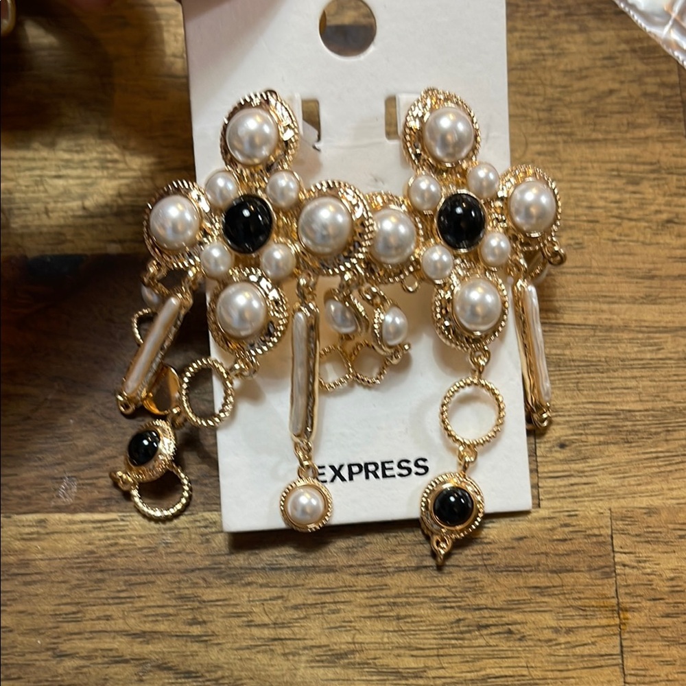 Express Gold and Pearl Statement Earrings